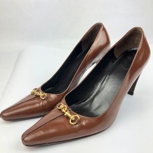 COACH Brown gold brace LEATHER Heels WOMAN'S 10B